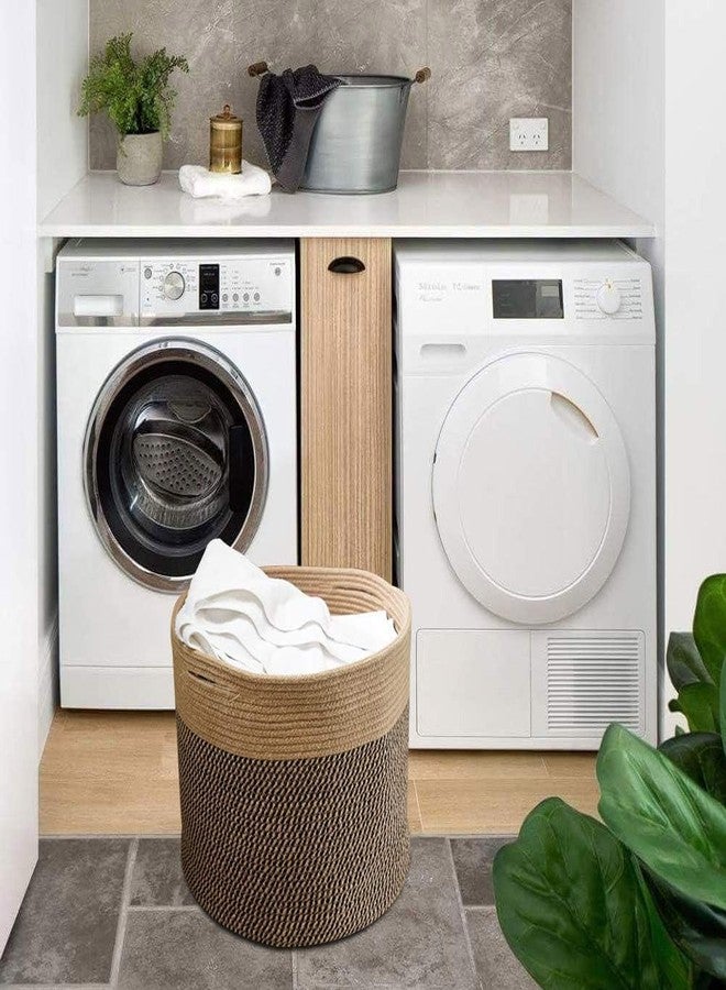 Leazzote Jute Cotton Rope Round Laundry Hamper, Modern Storage Basket for Baby Clothes, Toys, Towels Bedroom Organization (BEIGE/BLACK, 12x12x12 INCH) - Image 2